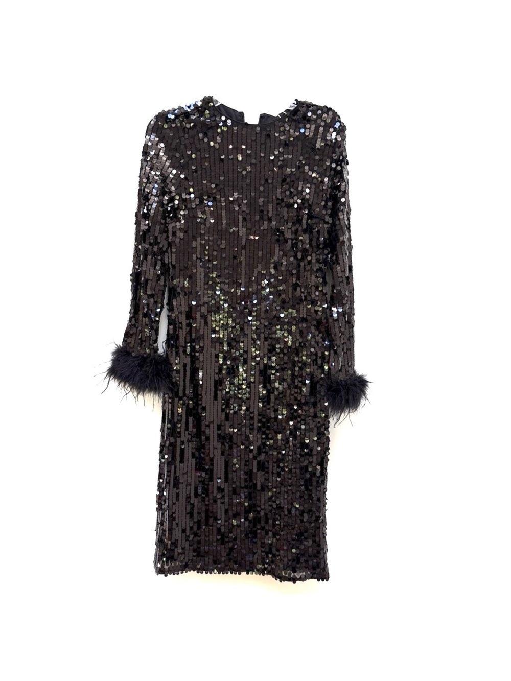 Black Sequin Dress with Feather Cuffs holiday dress